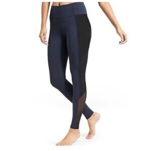 Athleta Navy Leggings Black Side Panels Womens Large Athletic Workout